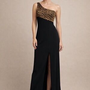 Niteline Vintage One-Shoulder Black Dress with Animal Print Beaded Size 8